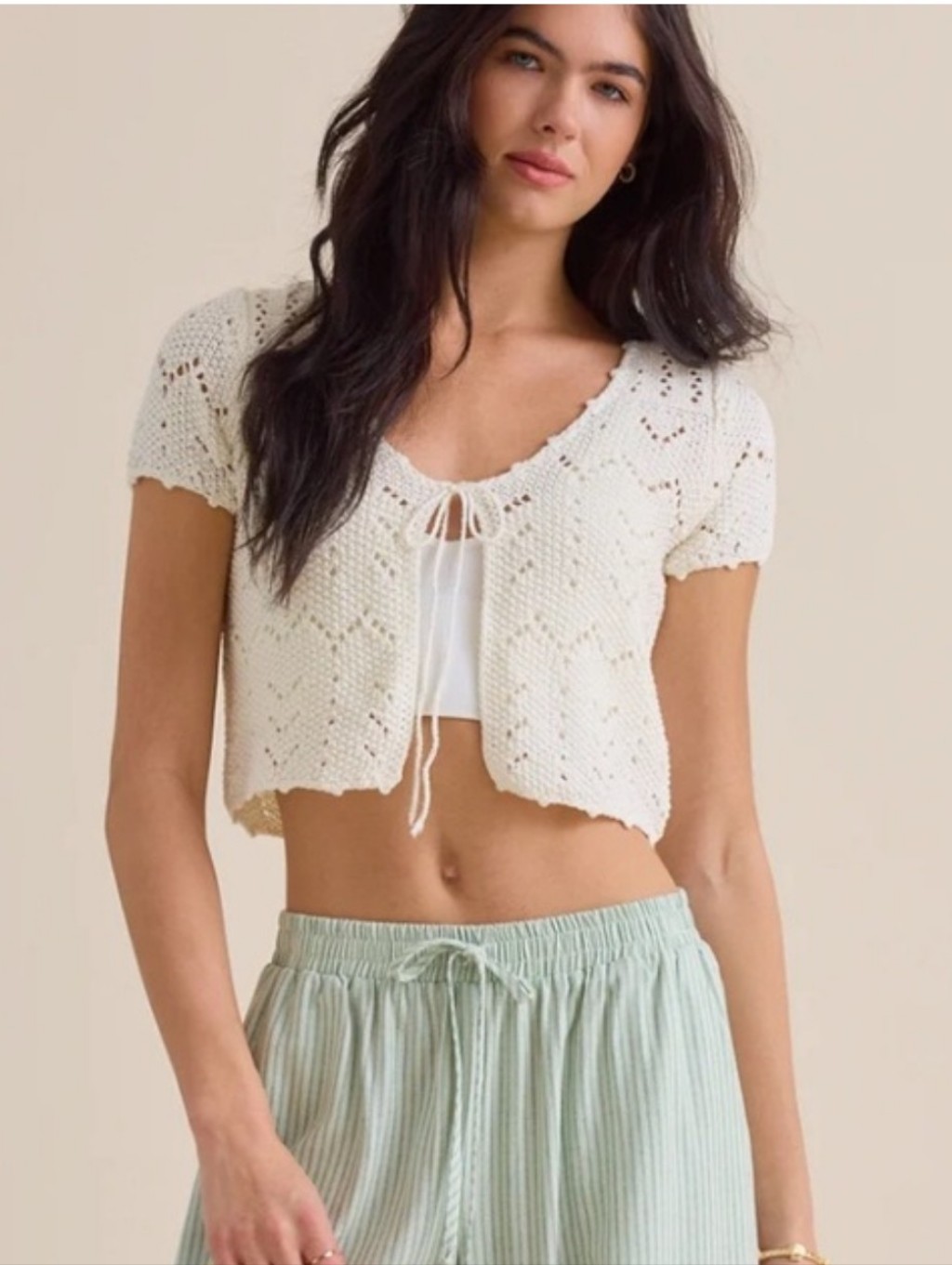 White Crochet Tie-Front Crop Top New With Tags Size M